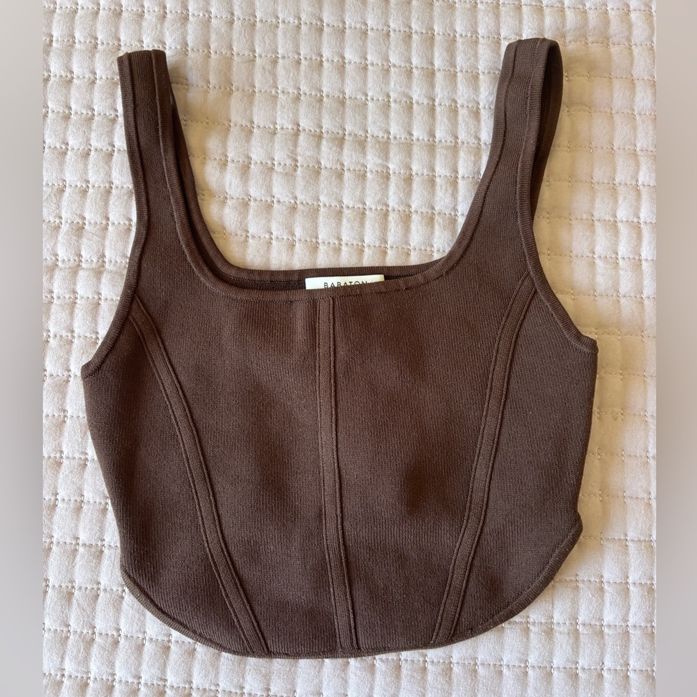 Aritzia Babaton Brown Fitted Bustier Crop Tank Top